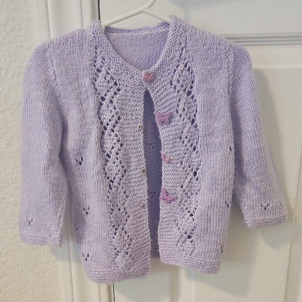 Lavender Knit Cardigan with Butterfly Accents